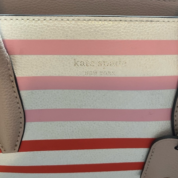Like new Kate Spade bag. Red, pink & white striped. - Picture 2 of 5